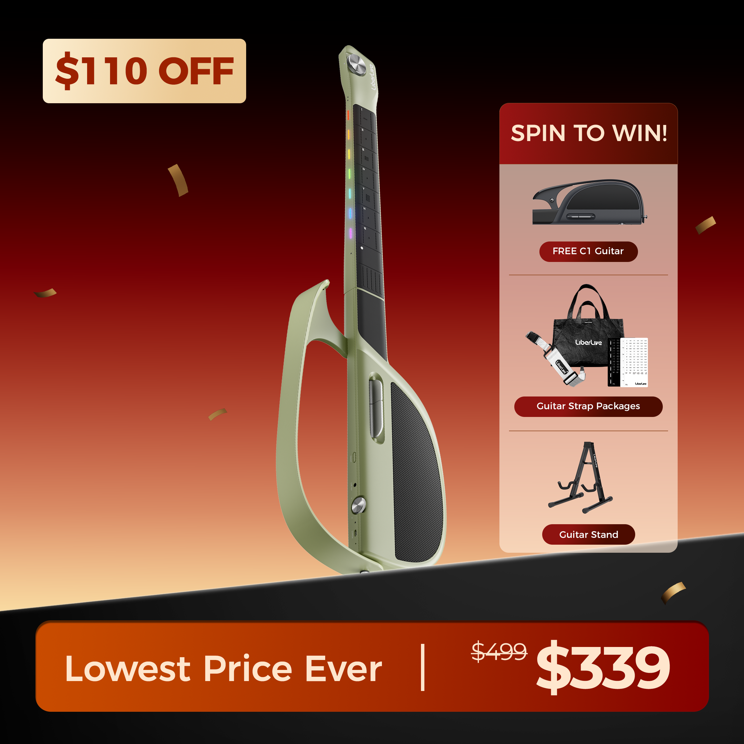 liberlive c1 stringless backing guitar#color_green