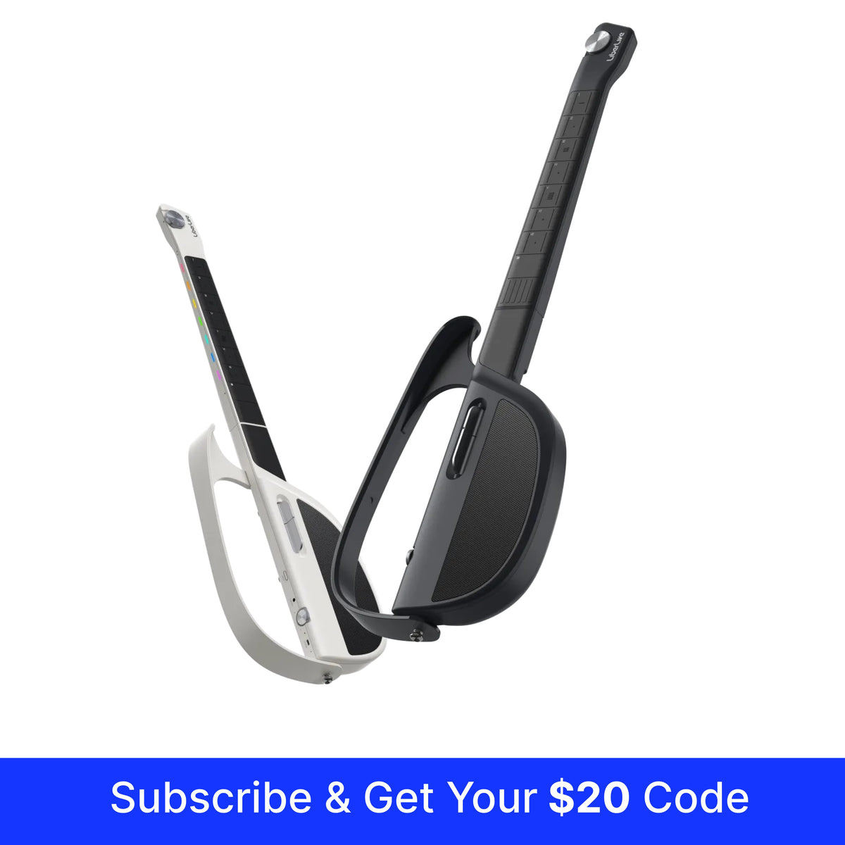 White and black LiberLive C1 stringless smart guitars#color_white-black,color_black-white
