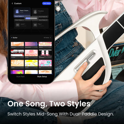 LiberLive C1 with app style controls, showing dual-paddle switching for changing playing styles.